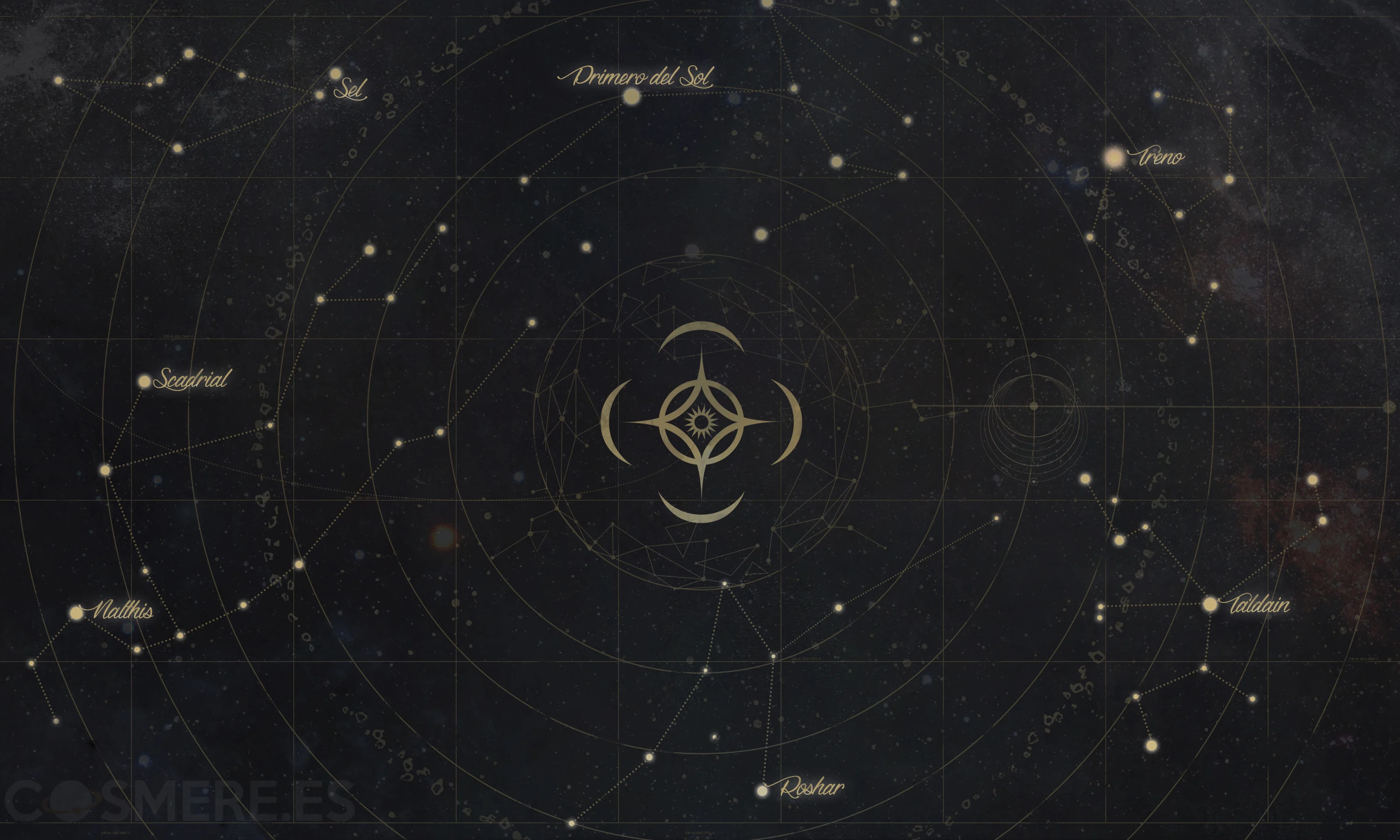 Illustrated map of the Cosmere worlds